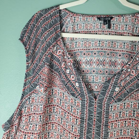 Nic + Zoe Womens Multicolor Tribal Print V-Neck Cap Sleeve Blouse Size 3X - Picture 4 of 7